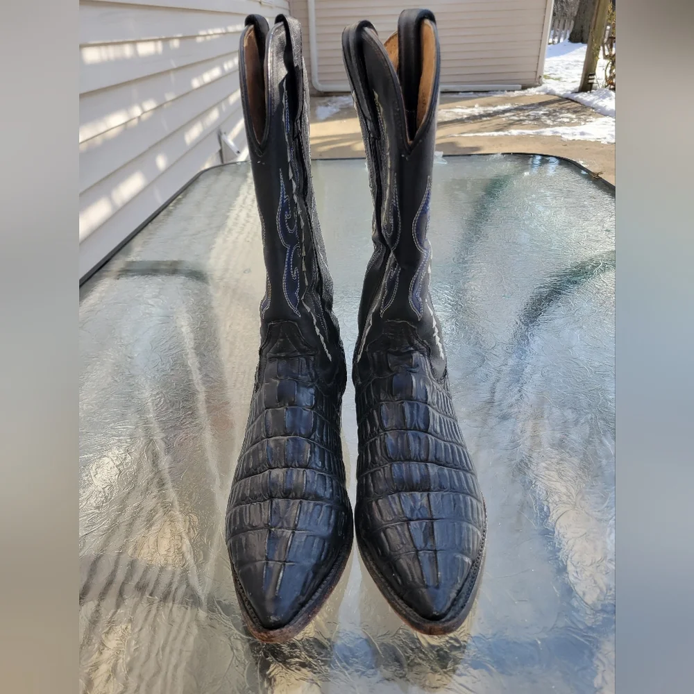 Gran Lider Black Caiman Exotic Leather Crocodile Western Embroidery Boots Unisex